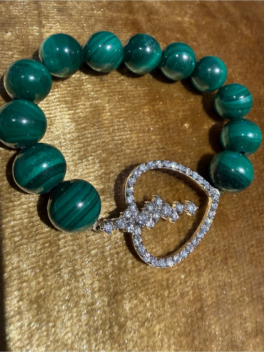 Green Beaded Heart Bracelet with Crystal Accent